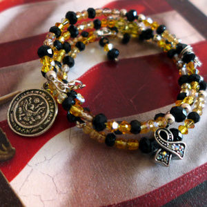 ⚜️ARMY Wife Honor wrap bracelet Handmade Sparkling black yellow beads & charms